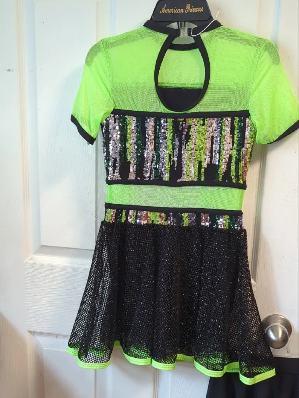 Wish Neon Green and Black Sequin Kids Dance Outfit